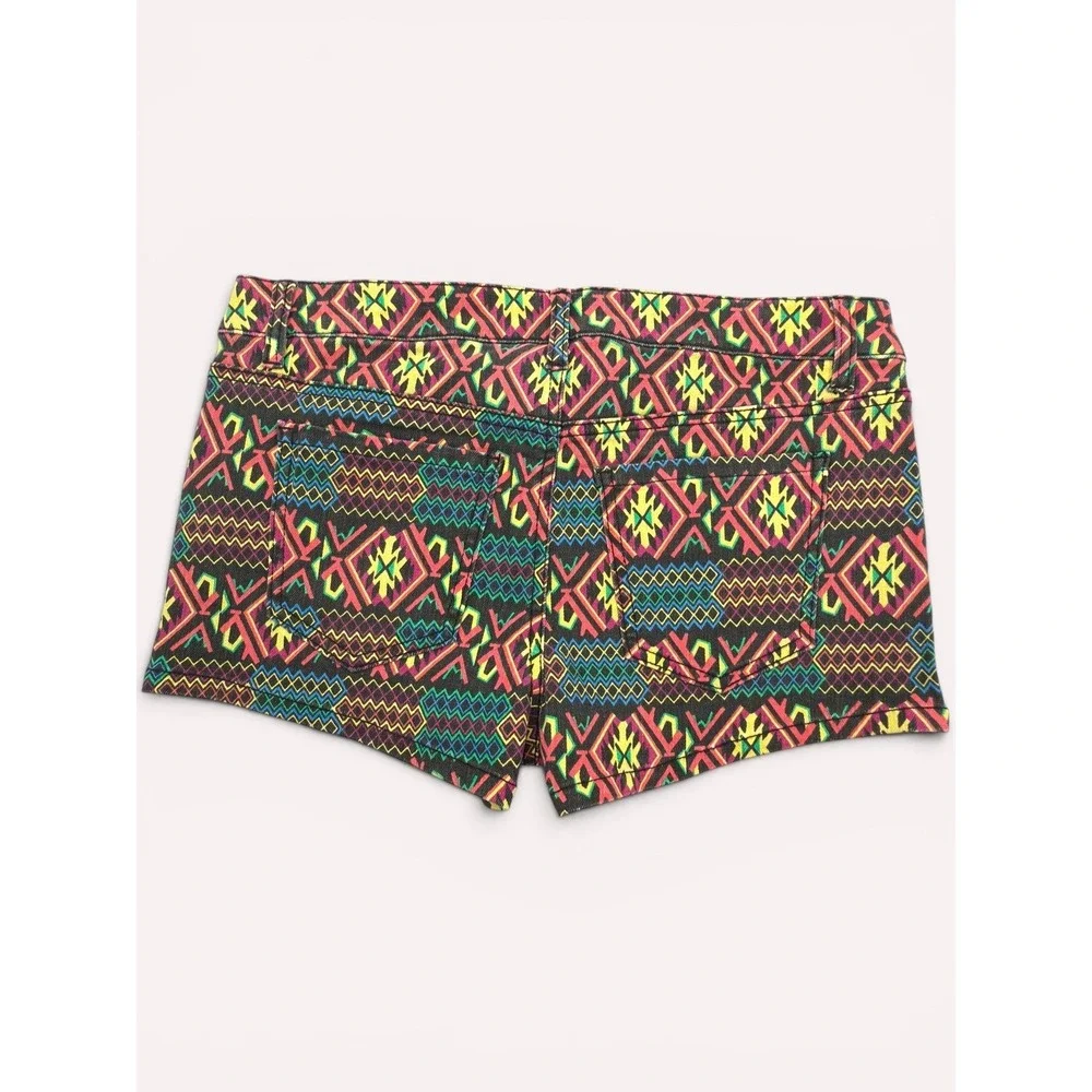 Forever 21 Denim Shorts 28‎ Black Multi Tribal Print Geometric Hipster Festival
